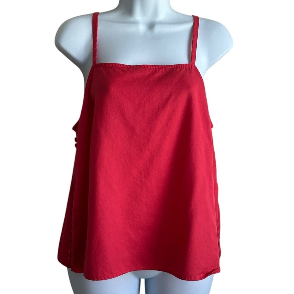 Cremieux Womens Cottagecore Minimalist Tank Top L Red Side Button Lyocell Cami